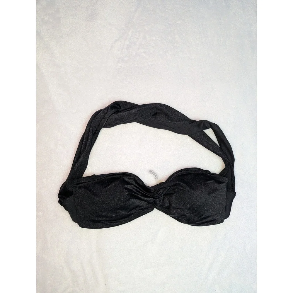 Victoria's Secret‎ Black Shimmer Halter Bandeau Bikini Top Size M Ruched VS Logo